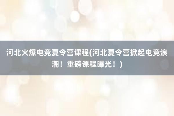 河北火爆电竞夏令营课程(河北夏令营掀起电竞浪潮！重磅课程曝光！)