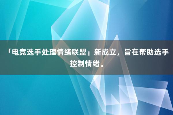 「电竞选手处理情绪联盟」新成立，旨在帮助选手控制情绪。